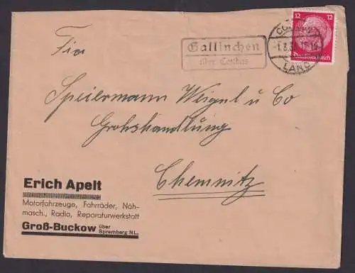 Gallinchen über Cottbus Brandenburg Deutsches Reich Brief Landpoststempel