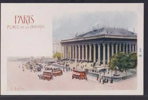 Ansichtskarte Lünstlerkarte Sign. Paris Place De La Bourse Pferdefuhrwerke