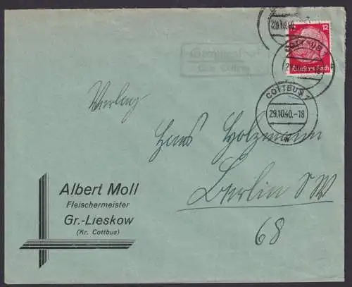 Großlieskow über Cottbus Brandenburg Deutsches Reich Brief Landpoststempel