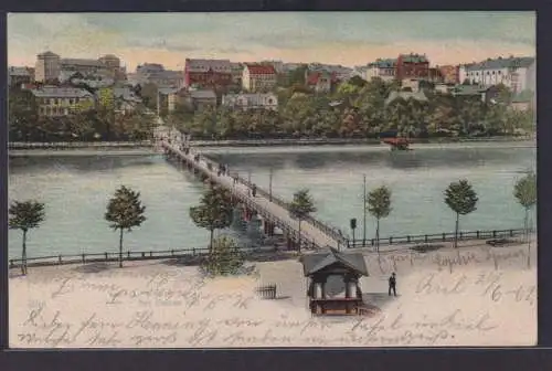 Ansichtskarte Künstlerkarte Kiel Fluss Brücke Baumallee Schleswig Holstein nach