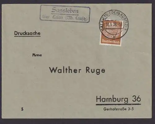 Sassleben über Calau Nieder Lausitz Brandenburg Deutsches Reich Brief