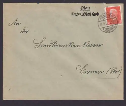 Plau über Crossen Oder Land Brandenburg Deutsches Reich Brief