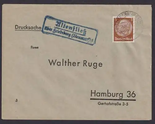 Altenfließ über Friedeberg Brandenburg Deutsches Reich Brief Landpoststempel n.