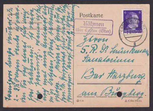 Kähmen über Crossen Oder Brandenburg Deutsches Reich Postkarte Landpoststempel