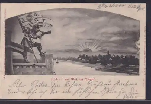 Ansichtskarte Künstlerkarte Weckruf Neuer Tag Fluss Sonnenaufgang. 13.04.1903