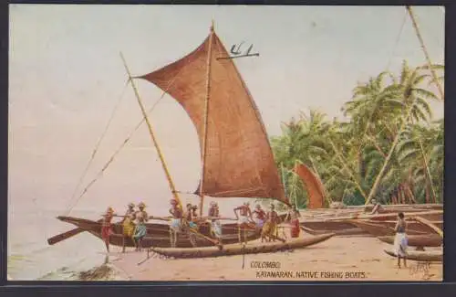 Ansichtskarte Künstlerkarte Sogn. Colombo Sri Lanka Katamaran Fischerboot nach