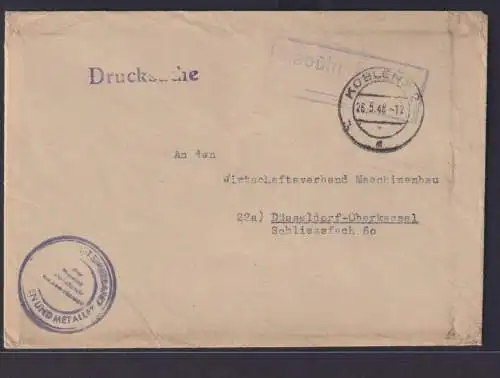 Besetzung Brief viol. R2 Gebühr bezahlt ab Koblenz nach Düsseldorf Oberkassel
