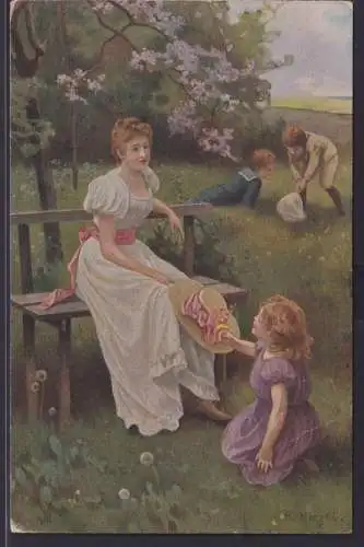 Ansichtskarte Künstler Kinder spielend mit Mutter sign. Ed. Niczky Palette Nr 54