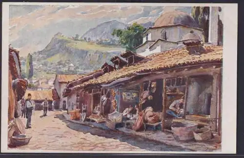Ansichtskarte Künstlerkarte Sarajevo Markt Strasse Berge Bosnien Herzegowina