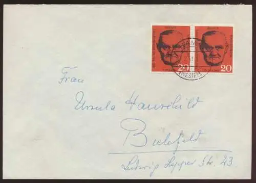 Berlin Brief 197 Paar Hamm nach Bielefeld 17.2.1961 1 Tag nach Ersttag
