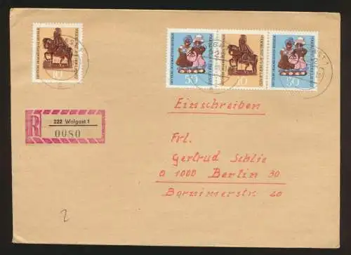 DDR R Brief Zusammendruck 1521-1523 W Zd 213 Volkskunst von Wolgast nach Berlin