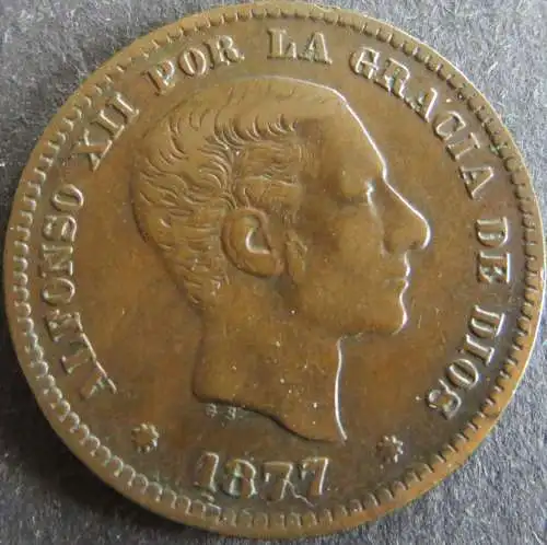 Münze Spanien 5 Centimos 1877 Schön: 161 vzgl.