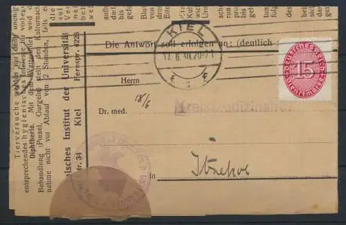 Deutsches Reich Schleswig Brief EF Dienst 118 Kiel Itzehoe Medizin Hygienisches