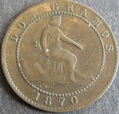 Münze Spanien 2 Centimos 1870 Schön: 141