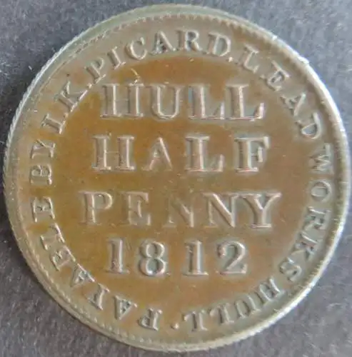 Münze Großbritannien 1812 - Half Penny Hull Token Esse Quam Videri Kupfer ss
