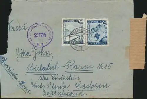 Österreich Brief MIF757+760 Eggenburg nach Bielatal Pirna Österreichische Zensur