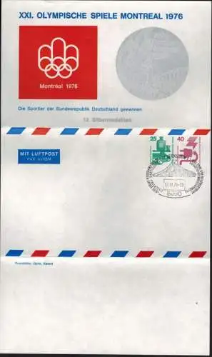 Privat Ganzsache Luftpost Faltbrief Olympia 1976 2 WST Unfall Leverkusen