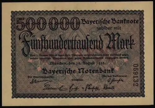 Geldschein Banknote Notgeld Bayern 11 500.000 Mark Länderbanknote 18.8.1923 - I.