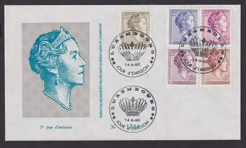 Luxemburg 623 + 625-628 Großherzogin Charlotte Brief FDC 14.6.1960