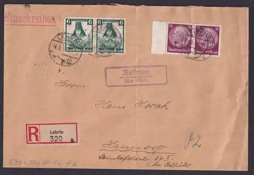 Deutsches Reich R Brief inter. Frankatur Paar Hindenburg Plattennummer Randstück