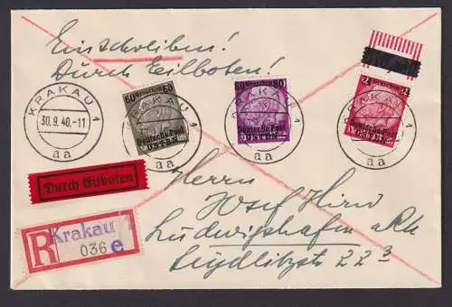 Besetzung Polen Generalgouvernement Eilboten R Brief Krakau Ludwigshafen Rhein