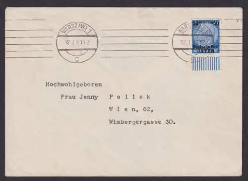 Besetzung Polen Generalgouvernement Brief EF 50 Gr. UR Warszawa Warschau n. Wien