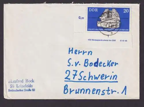 Briefmarken Druckvermerk Bogenecke Eckrand DDR Brief EF 2062 Akademie