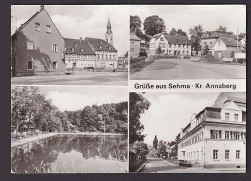 Ansichtskarte Sehma Sachsen Annaberg Teich Dorfplatz n. Brattendorf