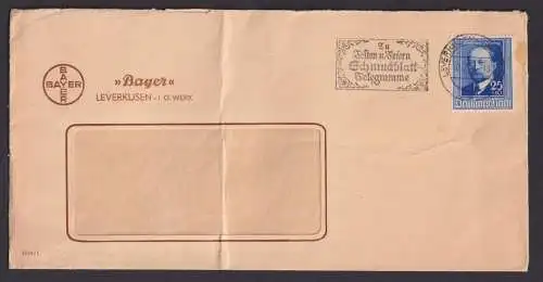 Deutsches Reich Brief EF 761 Schmuckblatt Telegramm ab Leverkusen Bayer Werk