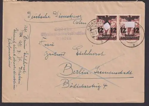 Bahnpost Besetzung Polen Generalgouvernement Brief Krakau Berlin Siemensstadt L3