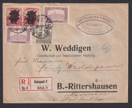 Briefmarken Ungarn R Brief Budapest Wuppertal Barmen Rittershausen 26.3.1920
