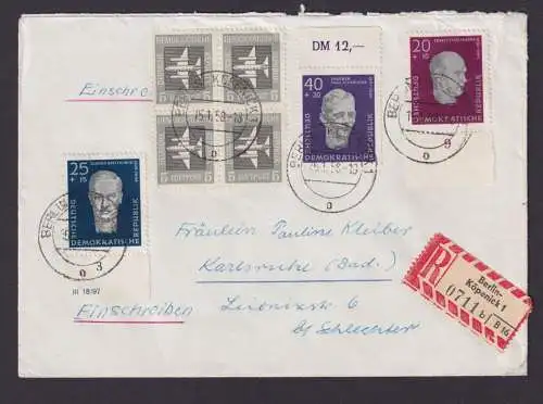 Briefmarken Druckvermerk Viererblock DDR R Brief MIF 606-608 Gedenkstätten