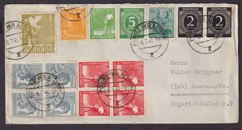Briefmarken All. Besetzung Gemeinschaft Brief Zehnfachfrankatur u.a 1 Mark Taube
