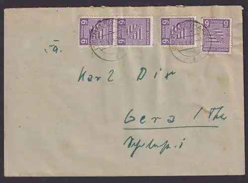 Briefmarken SBZ Brief MEF 6 Pfg. Provinz Sachsen Thale Harz n Gera 19.8.1946