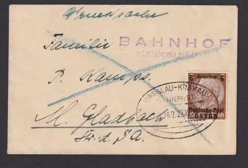 Bahnpost Besetzung Polen Generalgouvernement Brief Breslau Krakau viol. L2