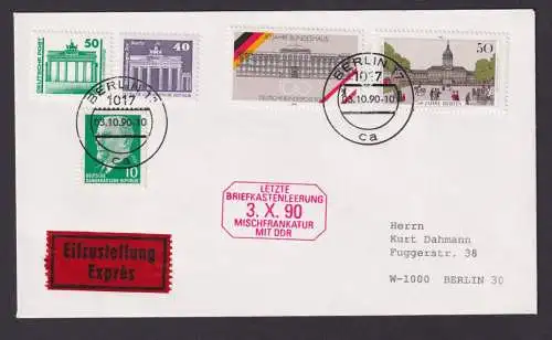 DDR Bund Deutsche Einheit attraktiver Brief Letzte Briefkastenleerung 3.10.1990
