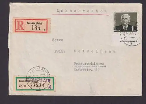 Briefmarken DDR R Brief Pieck III Unterrand Druckvermerk Zwickau Donaueschingen
