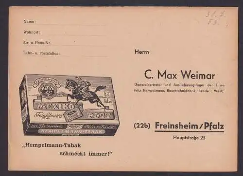 Freinsheim Pfalz Reklame Max Weimar Tabak Mexiko Post Rauchen Bundesrepublik