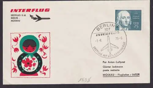 Flugpost Brief Air Mail DDR Interflug IL 62 Berlin Moskau EF 1538 1.8.1970