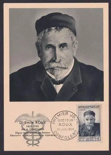 Briefmarken Frankreich 1019 Emil Roux Bakteriologe Medizin Maximumkarte
