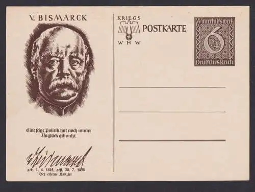 Briefmarken Deutsches Reich Ganzsache WHW Winterhilfswerk von Bismarck 1939