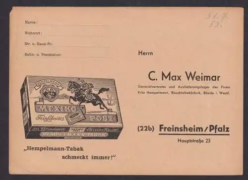 Freinsheim Pfalz Reklame C. Max Weimar Tabak Mexiko Post Rauchen Bundesrepublik