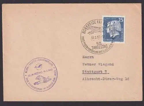 Briefmarken DDR Flugpost Brief EF 860 Borkheide Leipzig 50 Jahre Postbeförderung