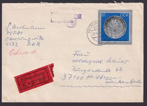 DDR Eilboten Brief EF 3043 Münzen Städtetaler Oberlungwitz Heilbronn Frankenbach