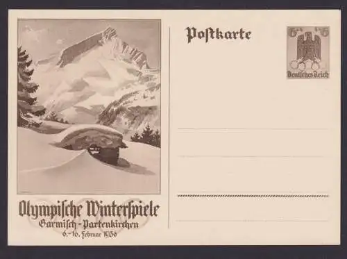 Deutsches Reich Ganzsache Olympia Sport Winterspiel Garmisch 1936 Luxus