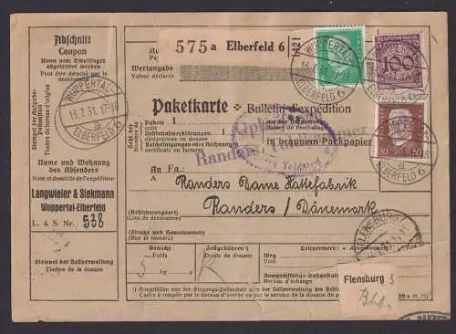 Deutsches Reich MIF Korbdeckel + Reichspräsident Hindenburg Paketkarte Wuppertal