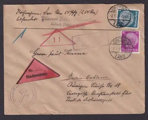 Deutsches Reich Nachnahme Brief MIF Hindenburg Landpoststempel Radach über