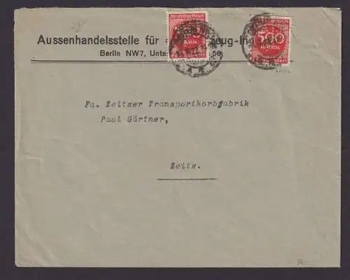 Perfin Lochung A.H. Deutsches Reich Infla Brief MEF 272 Berlin nach Zeitz