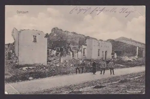 Ansichtskarte Feldpost Gercourt Frankreich Zerstörte Häuser Soldaten n. Lohmar