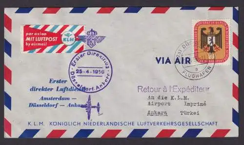 Flugpost Brief Air Mail Bund Bundesrat KLM Erstflug Düsseldof Ankara Türkei